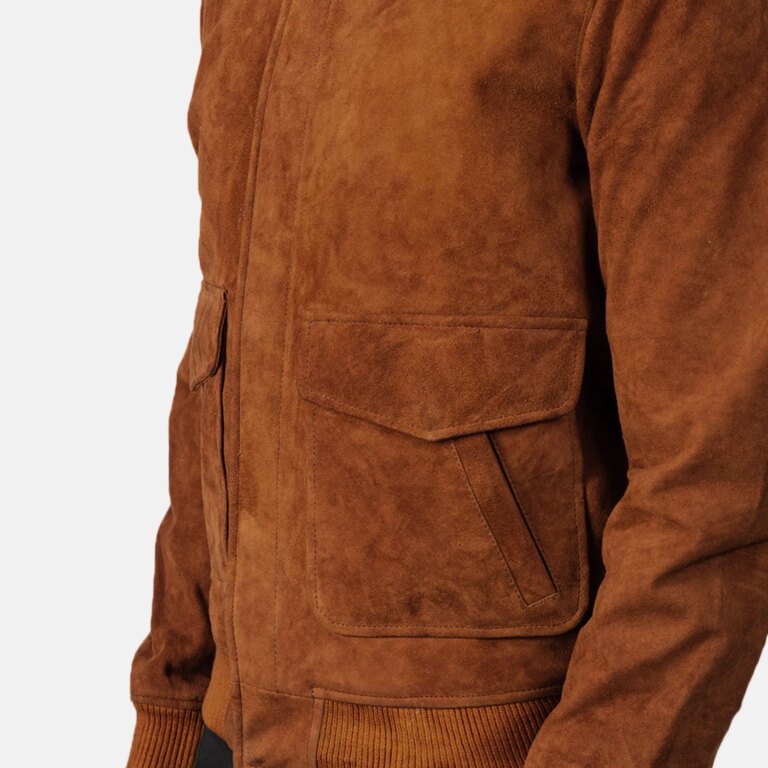 Mens Coffmen Brown Suede A2 Bomber Jacket Close-Up-9-1720092110045